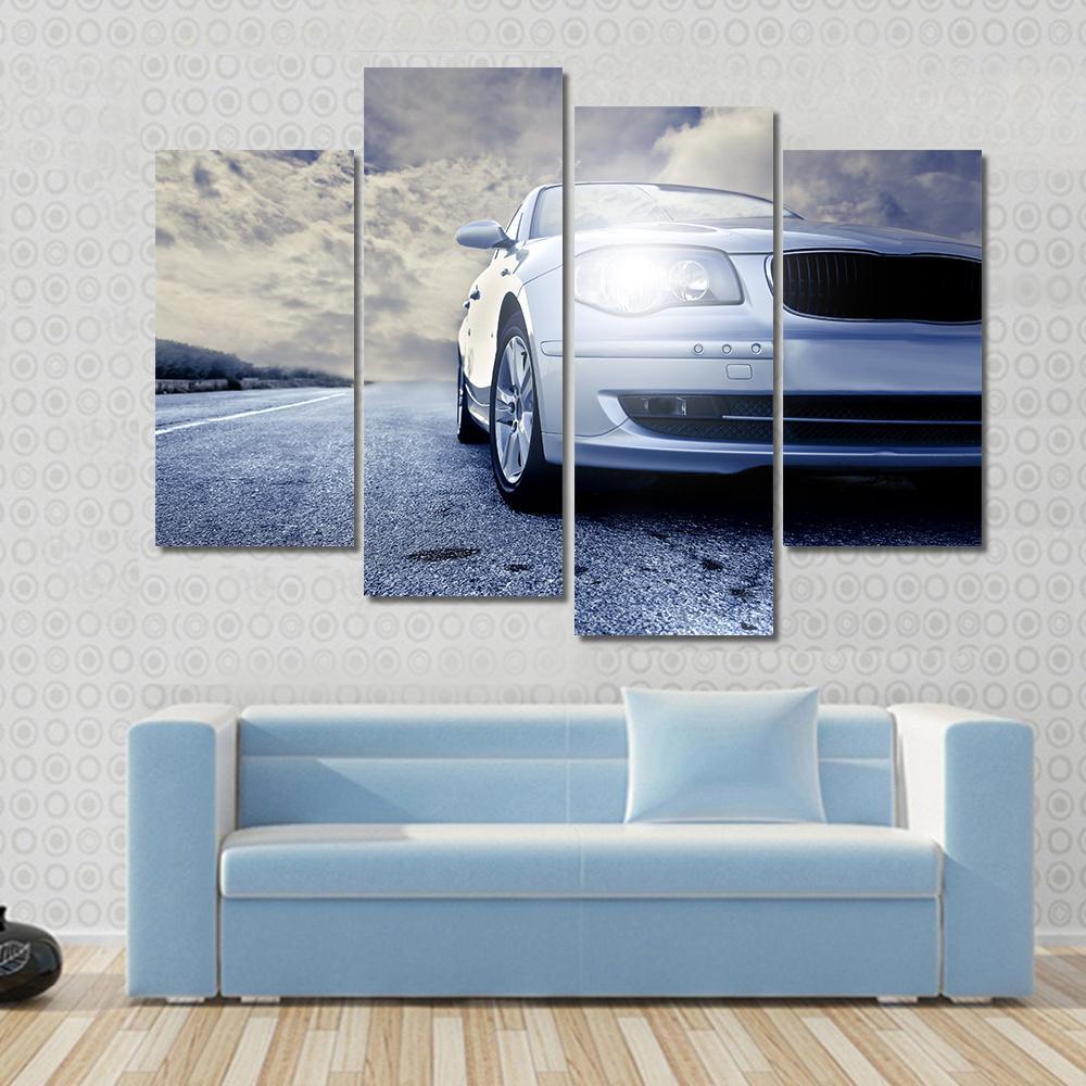 Car On Road Canvas Wall Art-4 Pop-Gallery Wrap-50" x 32"-Tiaracle