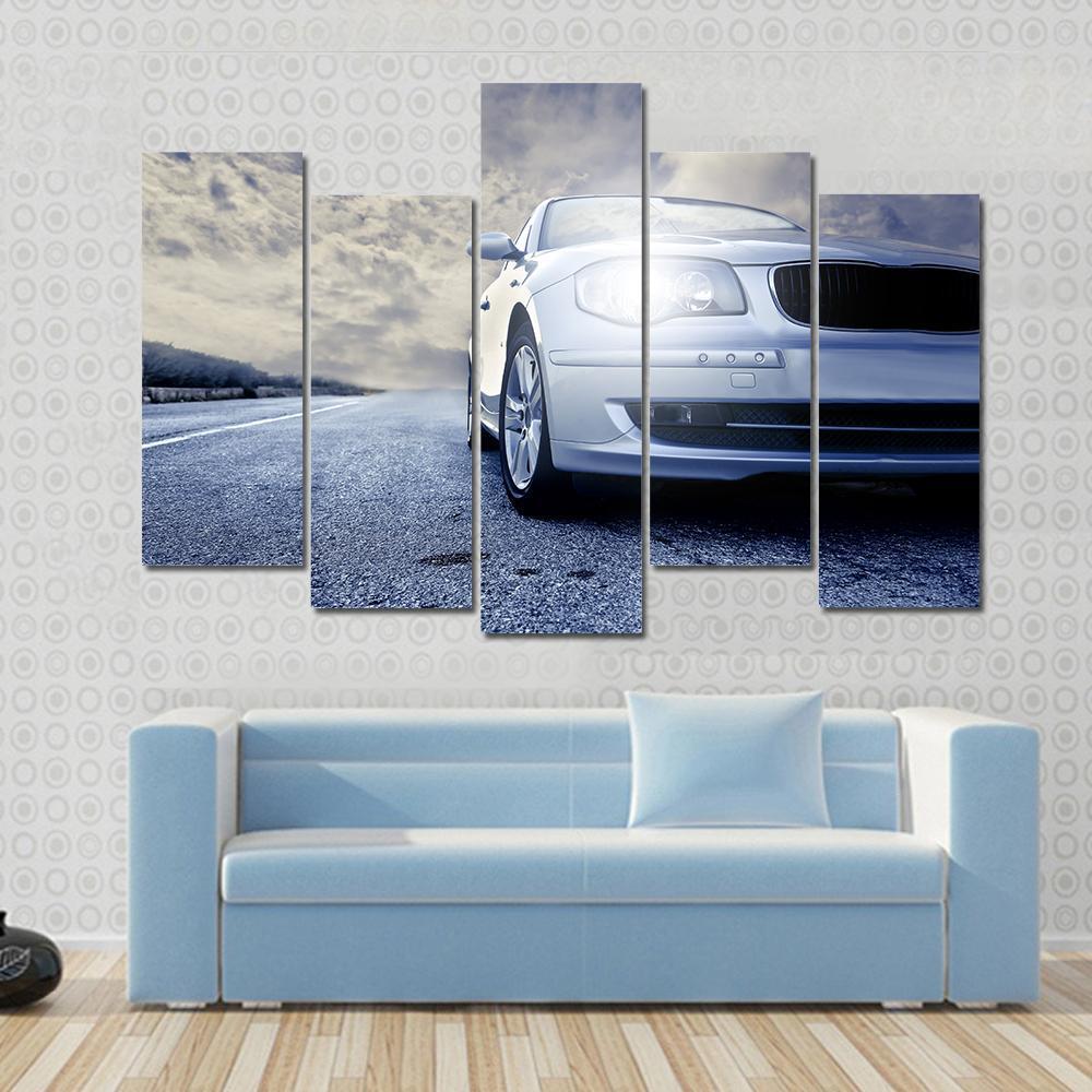 Car On Road Canvas Wall Art-5 Pop-Gallery Wrap-47" x 32"-Tiaracle