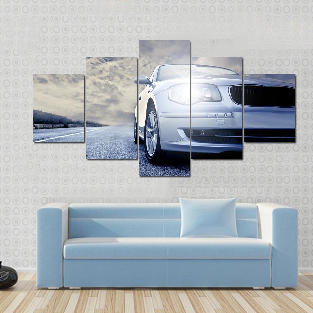 Car On Road Canvas Wall Art-5 Star-Gallery Wrap-62" x 32"-Tiaracle