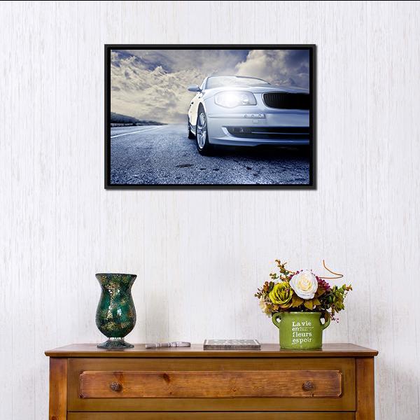 Car On Road Canvas Wall Art-1 Piece-Floating Frame-24" x 16"-Tiaracle