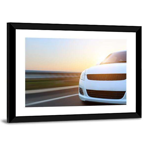 Car Speeding At Sunset Canvas Wall Art-3 Horizontal-Gallery Wrap-25" x 16"-Tiaracle