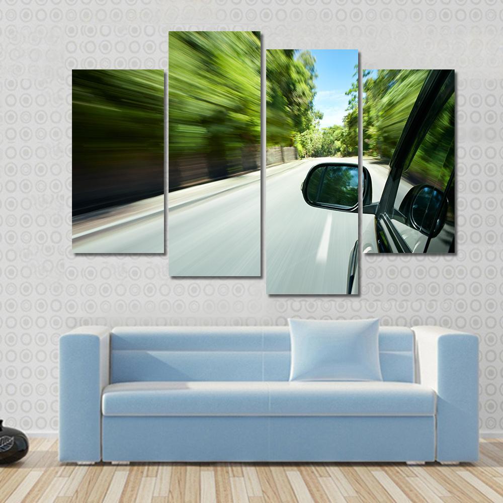 Car Speeding On Road Canvas Wall Art-4 Pop-Gallery Wrap-50" x 32"-Tiaracle