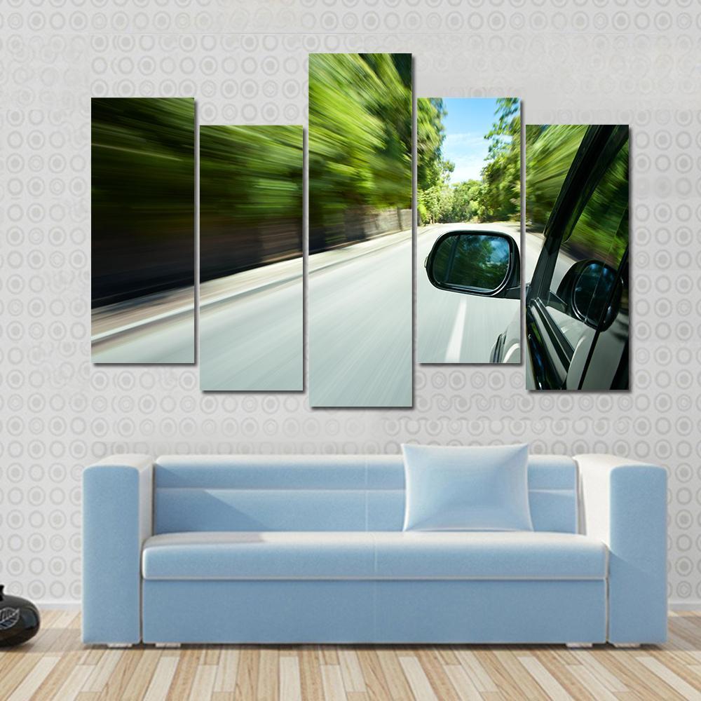 Car Speeding On Road Canvas Wall Art-5 Pop-Gallery Wrap-47" x 32"-Tiaracle