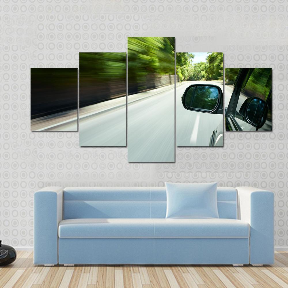 Car Speeding On Road Canvas Wall Art-5 Star-Gallery Wrap-62" x 32"-Tiaracle