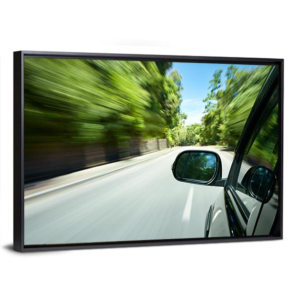 Car Speeding On Road Canvas Wall Art-3 Horizontal-Gallery Wrap-25" x 16"-Tiaracle