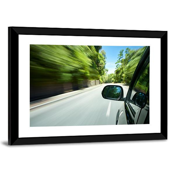Car Speeding On Road Canvas Wall Art-3 Horizontal-Gallery Wrap-25" x 16"-Tiaracle