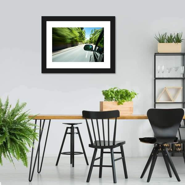Car Speeding On Road Canvas Wall Art-3 Horizontal-Gallery Wrap-25" x 16"-Tiaracle