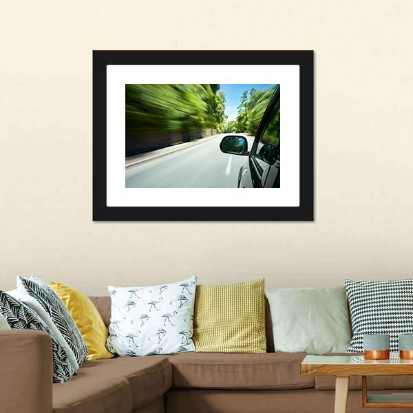 Car Speeding On Road Canvas Wall Art-3 Horizontal-Gallery Wrap-25" x 16"-Tiaracle