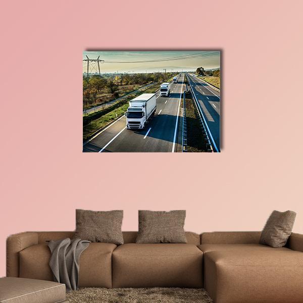 Caravan Of White Trucks Canvas Wall Art-1 Piece-Gallery Wrap-48" x 32"-Tiaracle