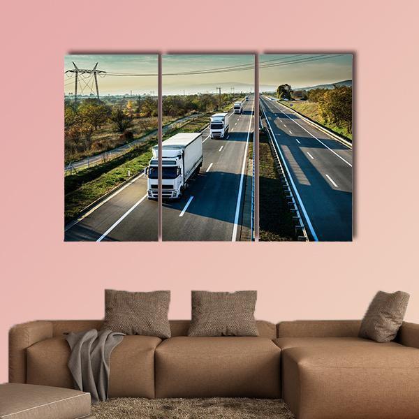 Caravan Of White Trucks Canvas Wall Art-3 Horizontal-Gallery Wrap-37" x 24"-Tiaracle