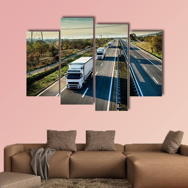 Caravan Of White Trucks Canvas Wall Art-4 Pop-Gallery Wrap-50" x 32"-Tiaracle