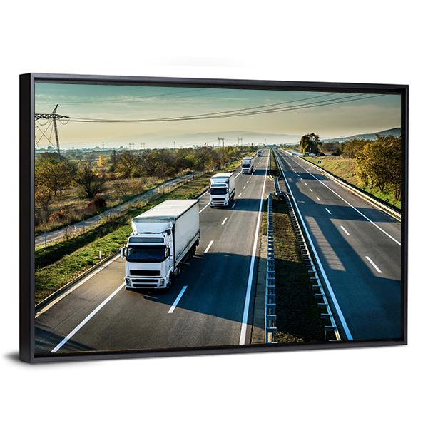 Caravan Of White Trucks Canvas Wall Art-3 Horizontal-Gallery Wrap-25" x 16"-Tiaracle