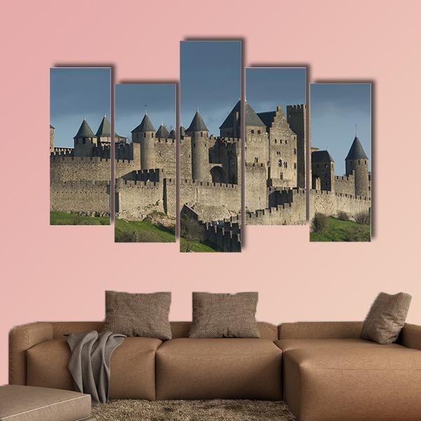Carcassonne Fortress France Canvas Wall Art-5 Pop-Gallery Wrap-47" x 32"-Tiaracle
