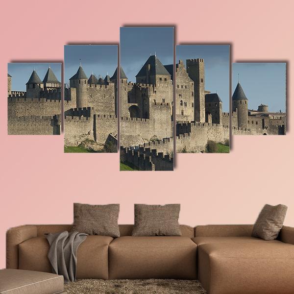 Carcassonne Fortress France Canvas Wall Art-5 Pop-Gallery Wrap-47" x 32"-Tiaracle