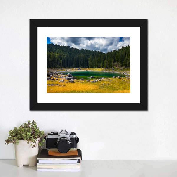 Carezza Alpine Lake Canvas Wall Art-1 Piece-Framed Print-20" x 16"-Tiaracle