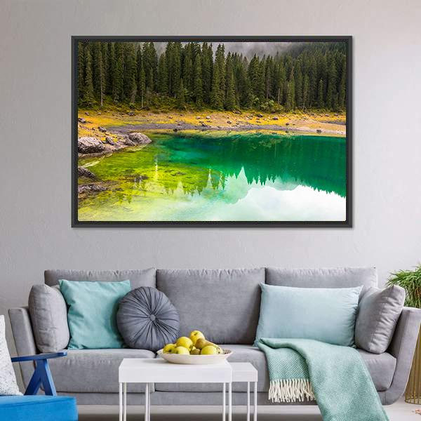 Carezza Lake Canvas Wall Art-1 Piece-Floating Frame-24" x 16"-Tiaracle