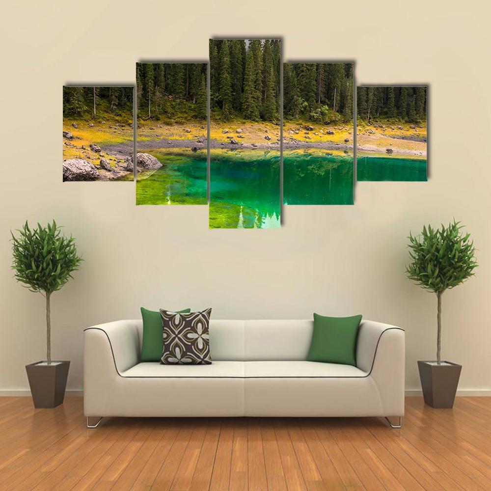 Carezza Lake Canvas Wall Art-5 Star-Gallery Wrap-62" x 32"-Tiaracle