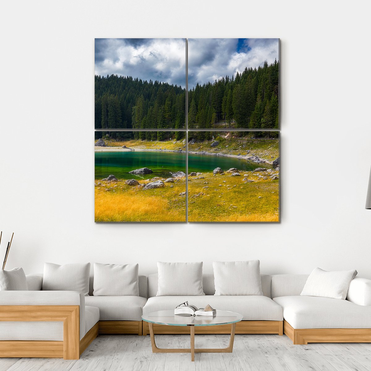 Carezza Alpine Lake Canvas Wall Art-4 Square-Gallery Wrap-17" x 17"-Tiaracle