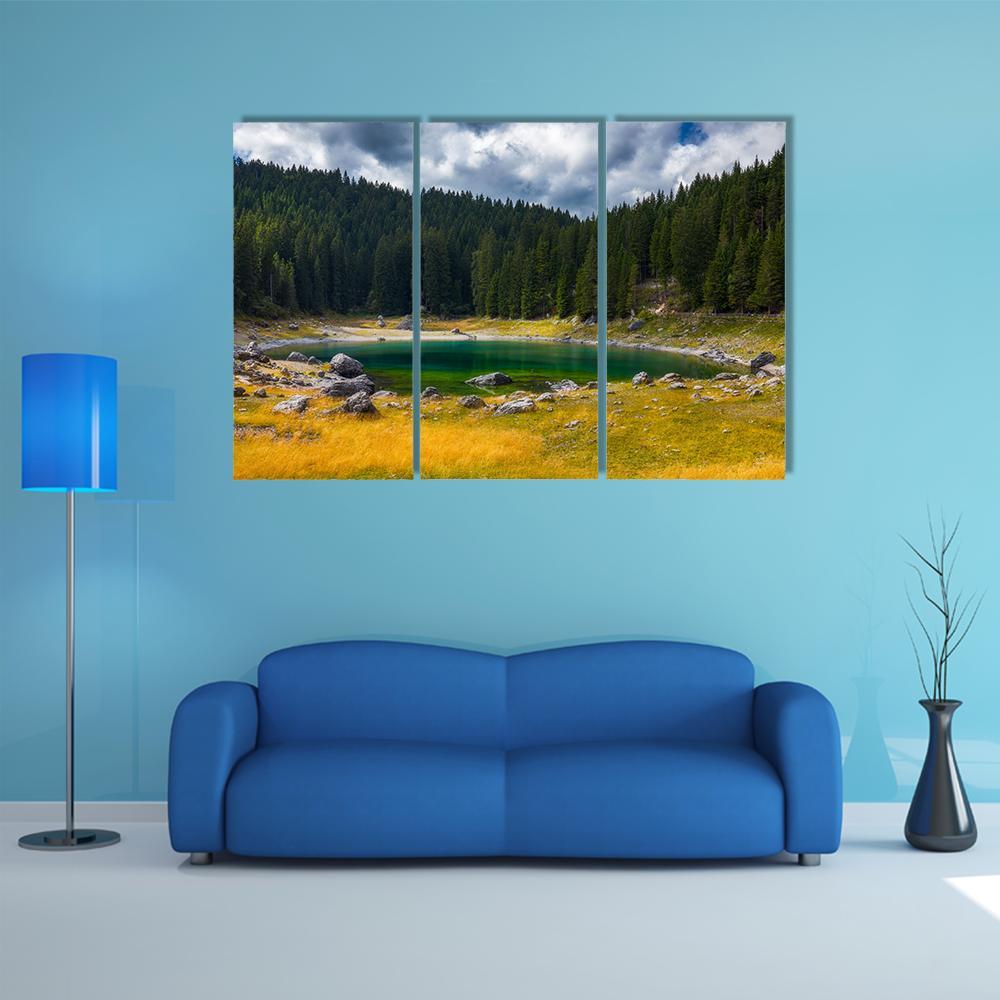 Carezza Alpine Lake Canvas Wall Art-3 Horizontal-Gallery Wrap-37" x 24"-Tiaracle