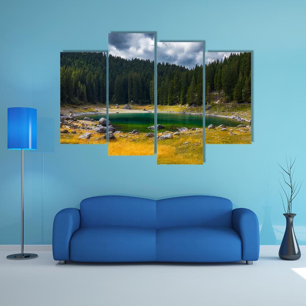 Carezza Alpine Lake Canvas Wall Art-4 Pop-Gallery Wrap-50" x 32"-Tiaracle