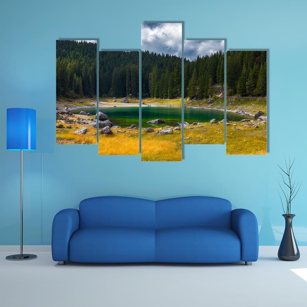Carezza Alpine Lake Canvas Wall Art-5 Pop-Gallery Wrap-47" x 32"-Tiaracle