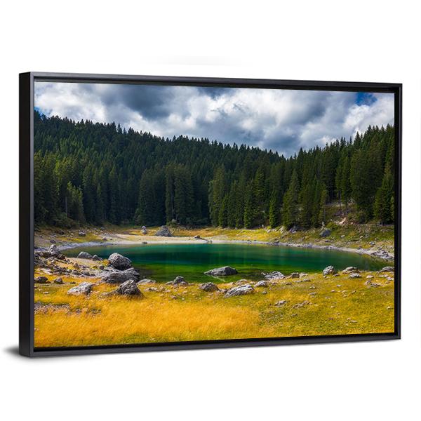 Carezza Alpine Lake Canvas Wall Art-3 Horizontal-Gallery Wrap-25" x 16"-Tiaracle