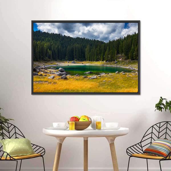 Carezza Alpine Lake Canvas Wall Art-3 Horizontal-Gallery Wrap-25" x 16"-Tiaracle