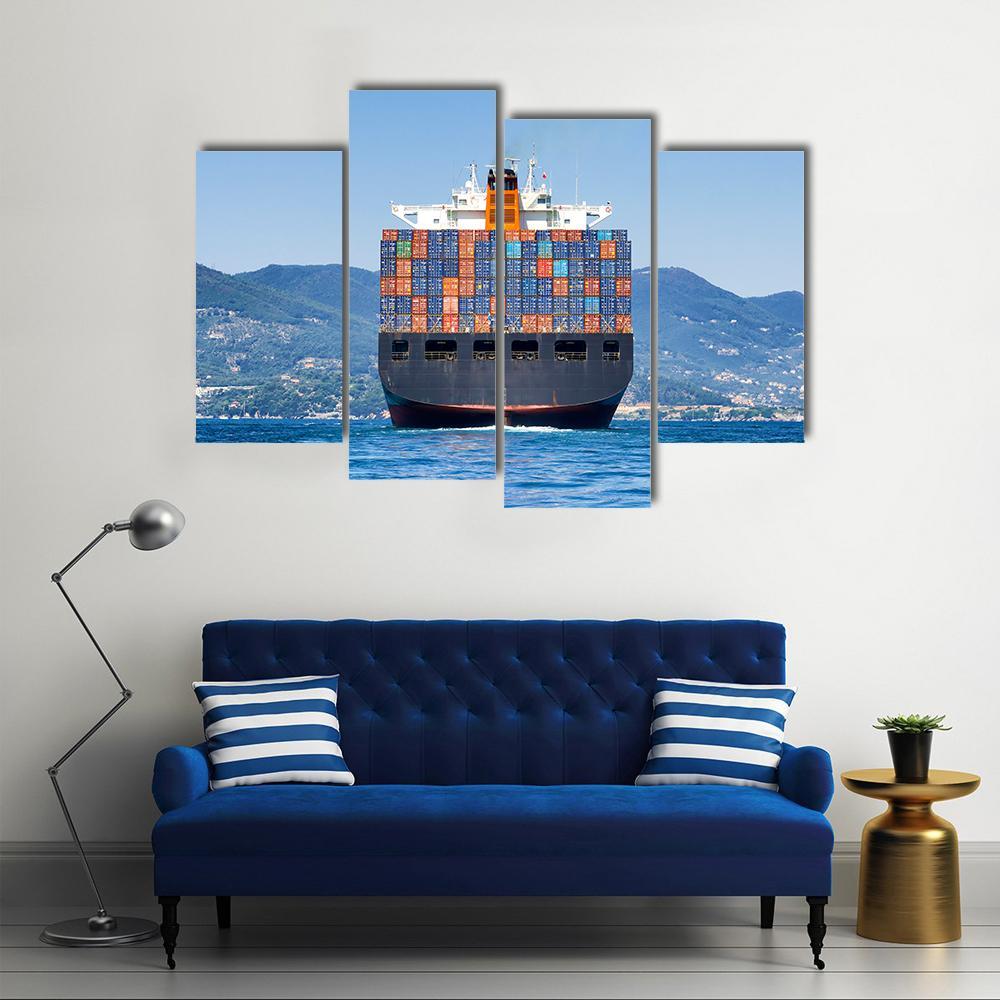 Cargo Container Ship Canvas Wall Art-4 Pop-Gallery Wrap-50&quot; x 32&quot;-Tiaracle