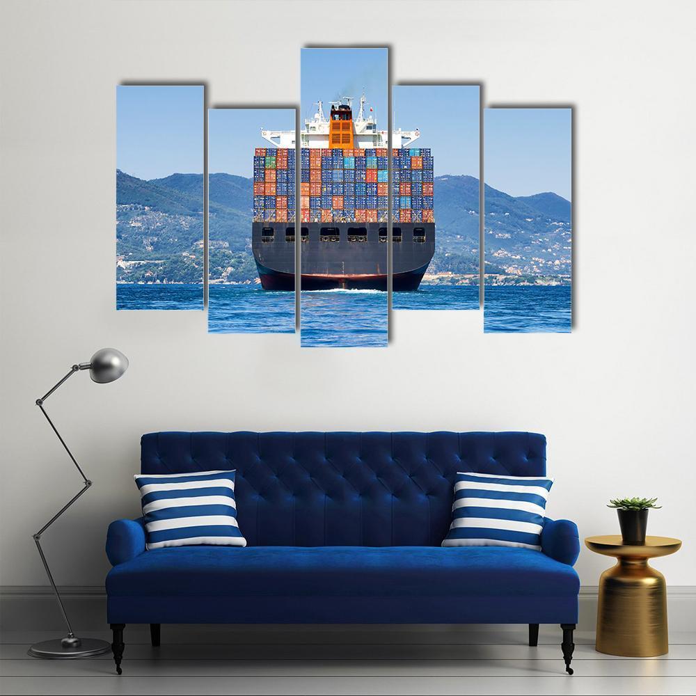 Cargo Container Ship Canvas Wall Art-5 Pop-Gallery Wrap-47" x 32"-Tiaracle