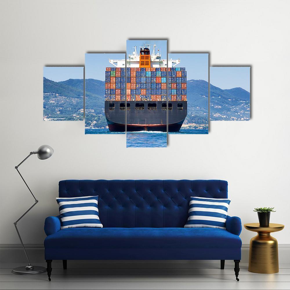 Cargo Container Ship Canvas Wall Art-5 Star-Gallery Wrap-62&quot; x 32&quot;-Tiaracle