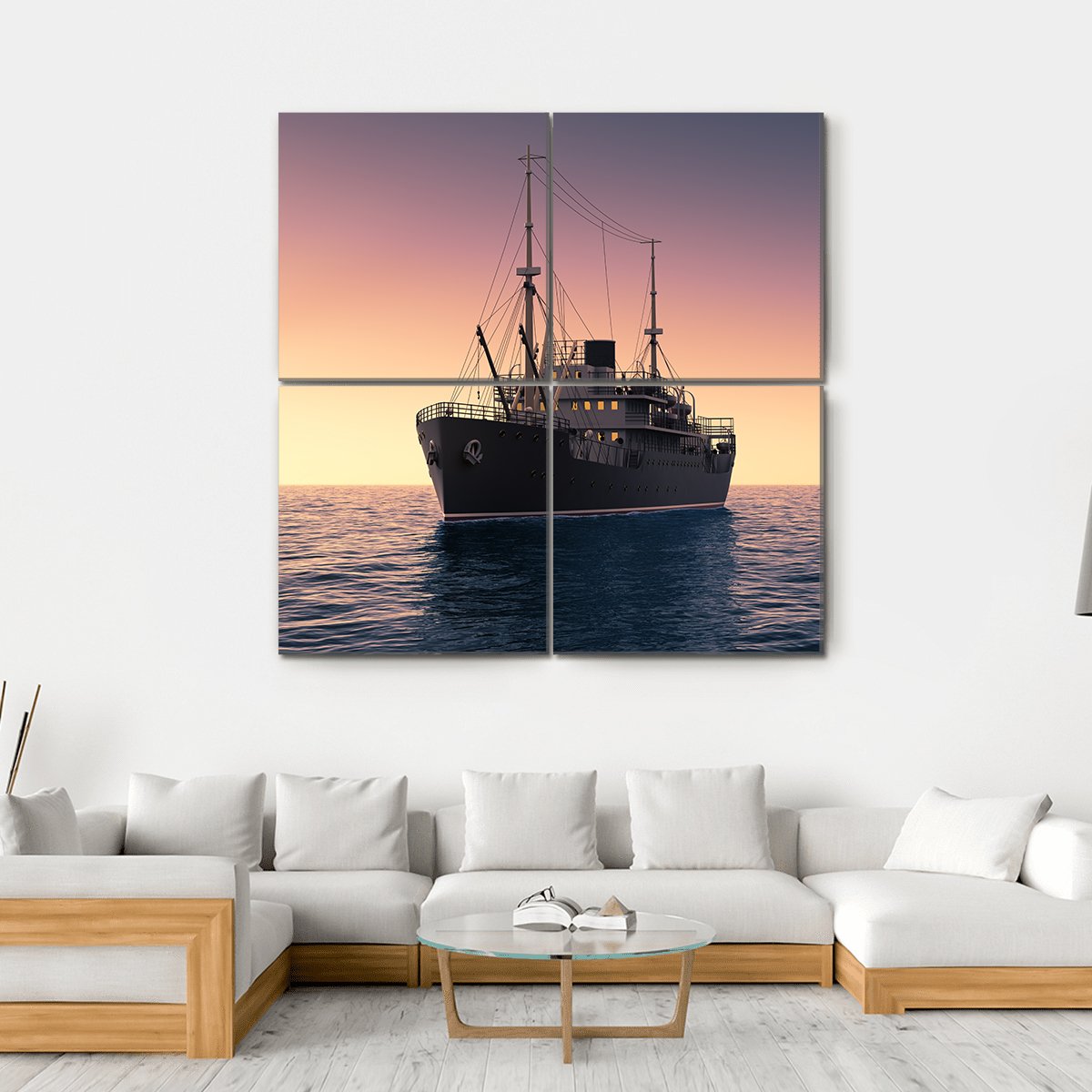 Cargo Ship At Evening Time Canvas Wall Art-4 Square-Gallery Wrap-17" x 17"-Tiaracle