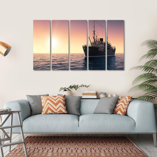 Cargo Ship At Evening Time Canvas Wall Art-5 Horizontal-Gallery Wrap-22" x 12"-Tiaracle