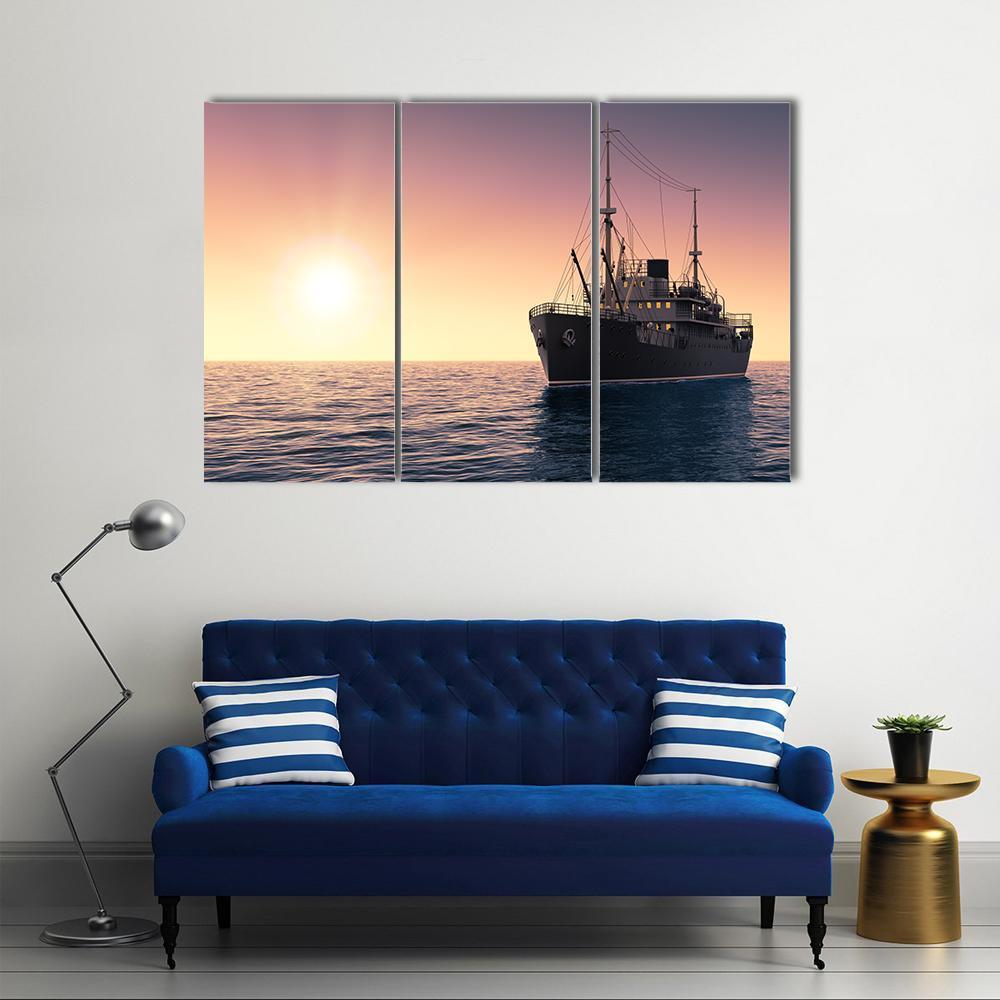 Cargo Ship At Evening Time Canvas Wall Art-3 Horizontal-Gallery Wrap-37" x 24"-Tiaracle