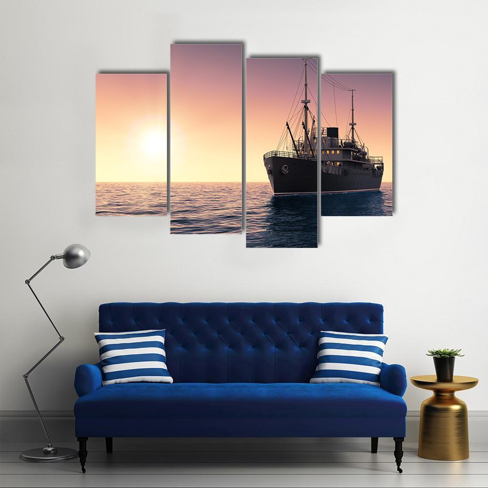 Cargo Ship At Evening Time Canvas Wall Art-4 Pop-Gallery Wrap-50" x 32"-Tiaracle