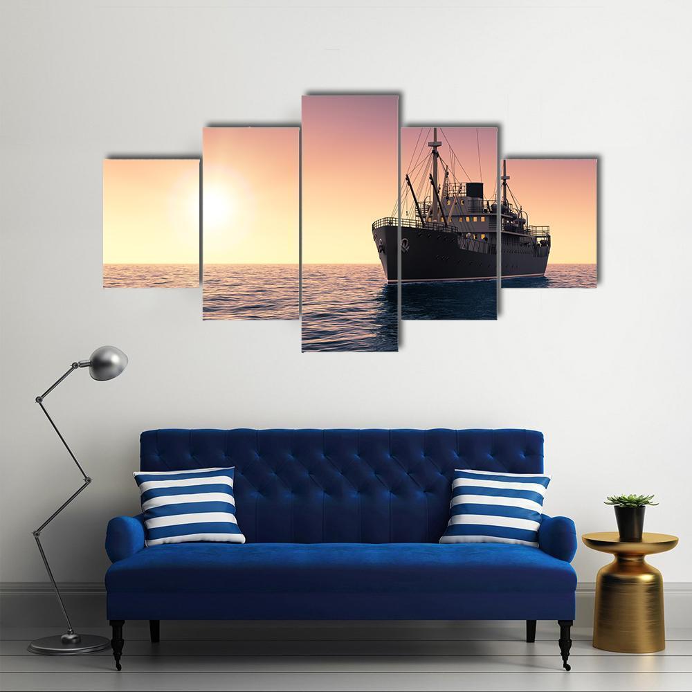 Cargo Ship At Evening Time Canvas Wall Art-5 Star-Gallery Wrap-62" x 32"-Tiaracle