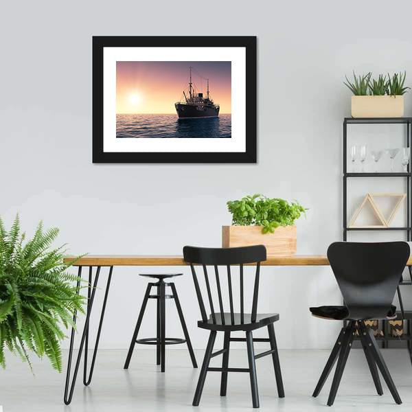 Cargo Ship At Evening Time Canvas Wall Art-3 Horizontal-Gallery Wrap-25" x 16"-Tiaracle