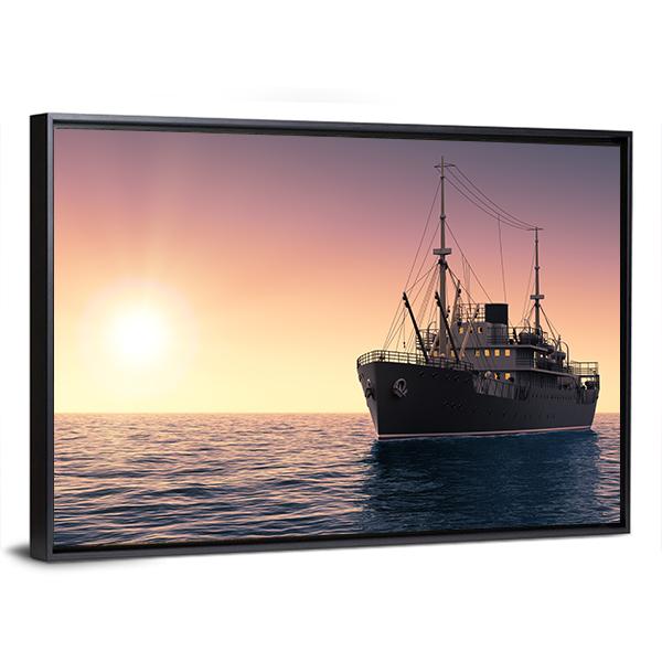 Cargo Ship At Evening Time Panoramic Canvas Wall Art-1 Piece-36" x 12"-Tiaracle