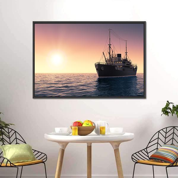 Cargo Ship At Evening Time Panoramic Canvas Wall Art-1 Piece-36" x 12"-Tiaracle
