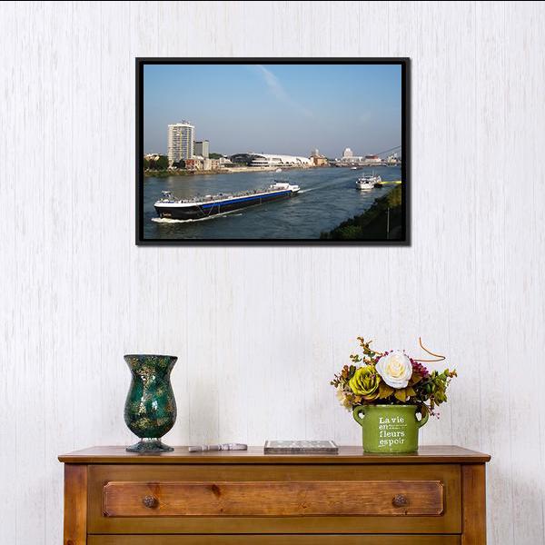 Cargo Ship & Cruise Ship Panoramic Canvas Wall Art-1 Piece-36" x 12"-Tiaracle