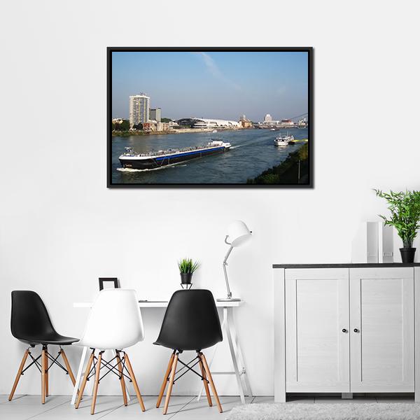 Cargo Ship & Cruise Ship Panoramic Canvas Wall Art-1 Piece-36" x 12"-Tiaracle