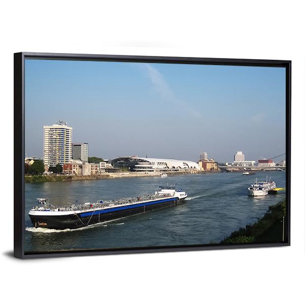 Cargo Ship &amp; Cruise Ship Panoramic Canvas Wall Art-1 Piece-36" x 12"-Tiaracle