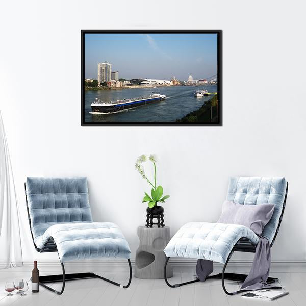 Cargo Ship &amp; Cruise Ship Panoramic Canvas Wall Art-1 Piece-36" x 12"-Tiaracle