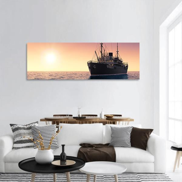 Cargo Ship At Evening Time Panoramic Canvas Wall Art-1 Piece-36" x 12"-Tiaracle