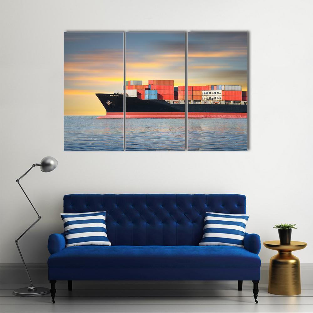 Cargo Ship In Sea Canvas Wall Art-3 Horizontal-Gallery Wrap-37" x 24"-Tiaracle