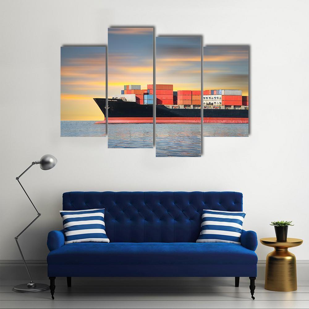 Cargo Ship In Sea Canvas Wall Art-4 Pop-Gallery Wrap-50" x 32"-Tiaracle