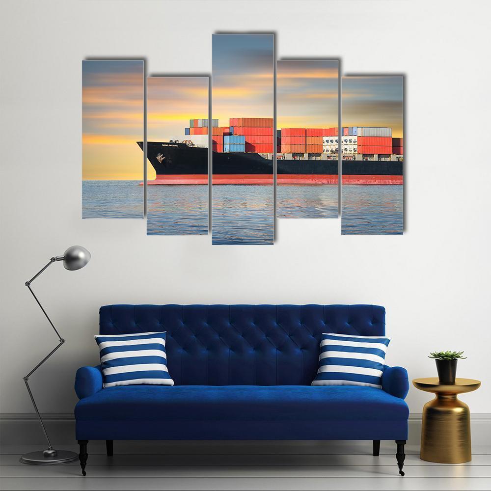 Cargo Ship In Sea Canvas Wall Art-5 Pop-Gallery Wrap-47" x 32"-Tiaracle