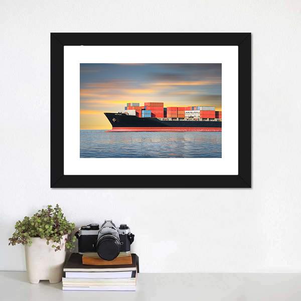 Cargo Ship In Sea Canvas Wall Art-1 Piece-Framed Print-20" x 16"-Tiaracle