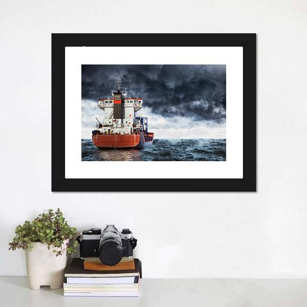 Cargo Ship Under Clouds Canvas Wall Art-1 Piece-Framed Print-20" x 16"-Tiaracle