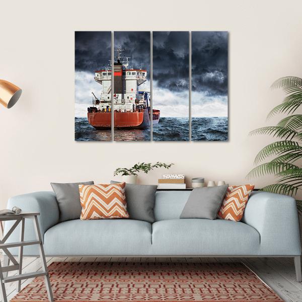 Cargo Ship Under Clouds Canvas Wall Art-4 Horizontal-Gallery Wrap-34" x 24"-Tiaracle