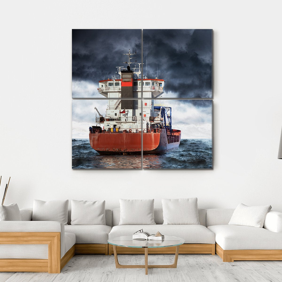 Cargo Ship Under Clouds Canvas Wall Art-4 Square-Gallery Wrap-17" x 17"-Tiaracle